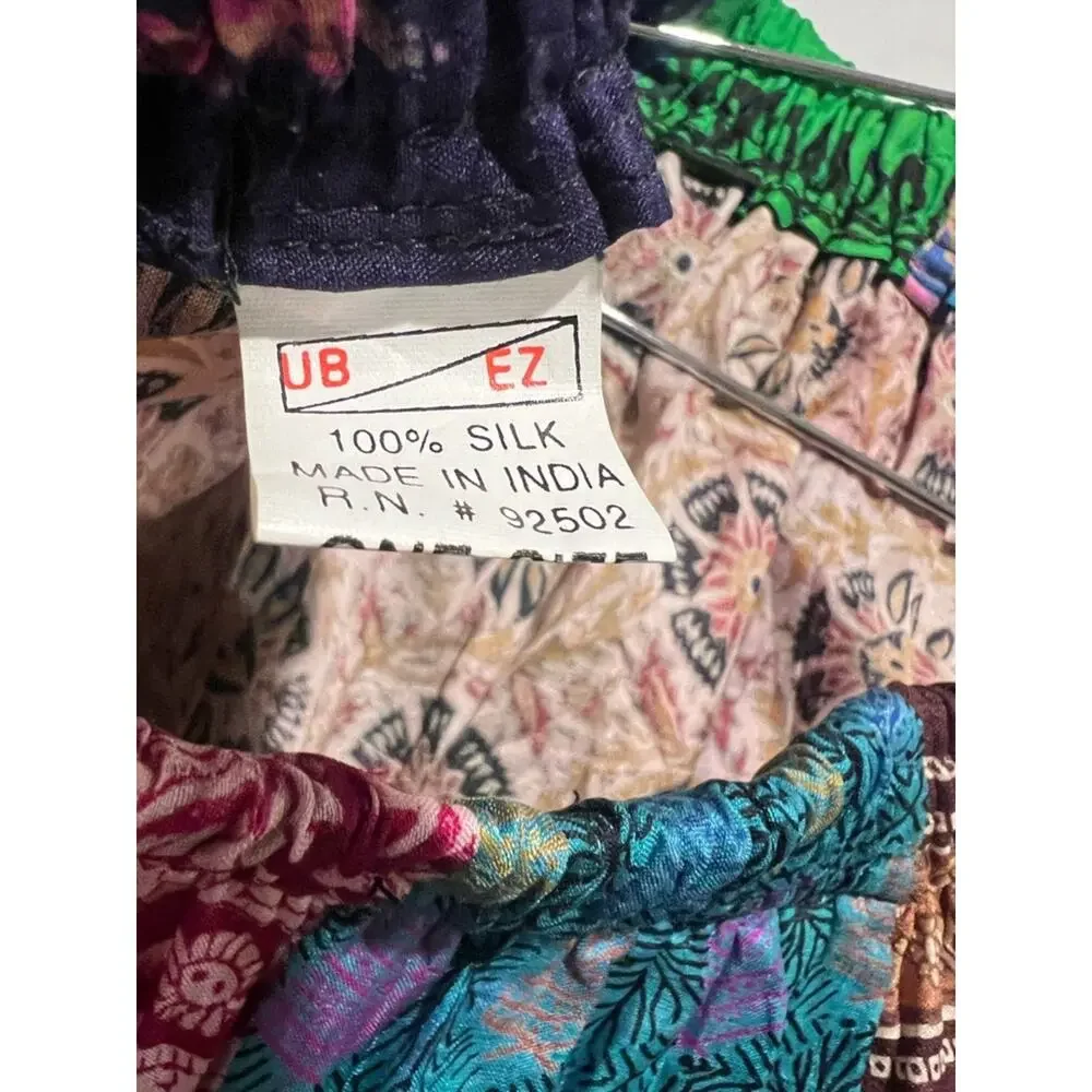 Vintage Artisan Patchwork Sari Silk Boho Maxi Skirt OS Elastic Waist Festival